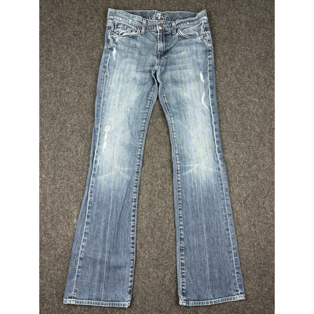 7 For All Mankind A Pocket Bootcut Jeans Distressed Blue Denim Size 28 Low Rise